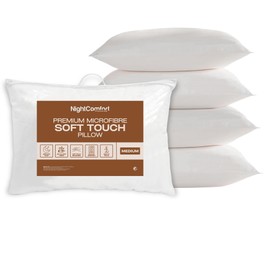 Night Comfort Medium Support Standard Pillow Perfect for Back and Side Sleepers, Pack of 4 - Hypoallergenic Silky Microfibre Rebounce Pillow, Hollowfibre Filled