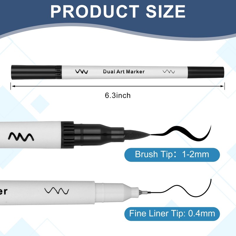 Affrolling 150 Pcs Black Drawing Pens Bulk Dual Brush Fineliners