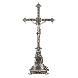 BC Catholic Metal Crucifix Standing Cross, Jesus Christ Cross for Home Altar, Religious Gift Devout Home Décor, 7.8" H Zinc Alloy with Silver Plating, from Buildclassic