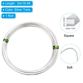 PATIKIL Soft Brass Wire, 1 Roll 20Ga/0.8x0.8mm 5m/16.4ft Bendable Silver Plated Square Craft Wire for Jewelry Making Earring Beading Wrapping,Silver