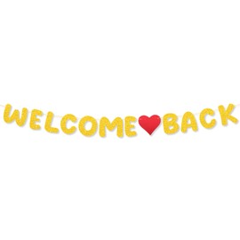 HJZHII Glitter Welcome Back Banner, Back to School Party Hanging Banner Homecoming Returning Home Retirement Party Decor First Day of School Classroom Decorations Photo Prop
