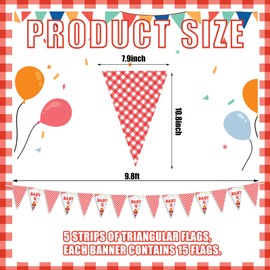 Tigeen 5 Pcs Baby Q Baby Shower Pennant Banners Red White Checkered BBQ Triangle Flags Pre-assembled Double-sided Bunting Decoration for Gender Reveal Summer Picnic Outdoor Party Decor, Each 9.84 ft
