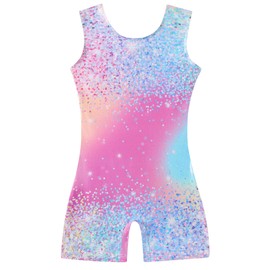 ALISISTER Gymnastics Leotards for Girls One Piece Outfits with Short Biketards Sparkly Tank Unitard Pink 3-4 Years