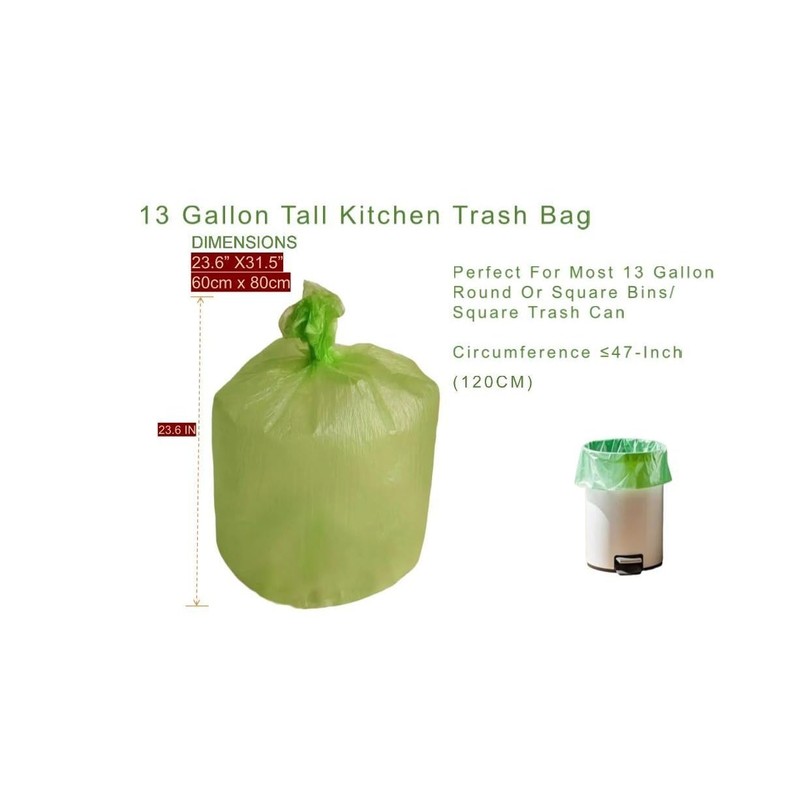13 Gallon Biodegradable & Compostable Heavy-duty Trash Bags, 60 Count