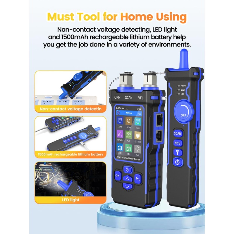KOLSOL Network Cable Tester with Optical Power Meter, CAT5 CAT6