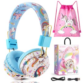 AXFEE Children's Headphones, Bluetooth, Girls' Cat Ear Headphones, Over-Ear with LED Light, Foldable Stereo Headphones, Wireless, Headphones Children with Microphone, Micro SD/TF for Mobile