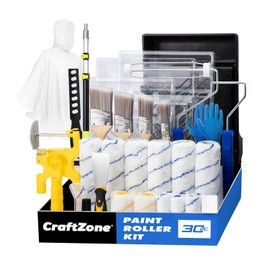 30PCS Paint Roller Kit with Extension Pole-2 to 4 FT,Wall Painting Supplies with Paint Edger Roller Brush 12",House Painting Set with Rainsuit & Drop Cloth for Home|Office|Shop Professional Painting