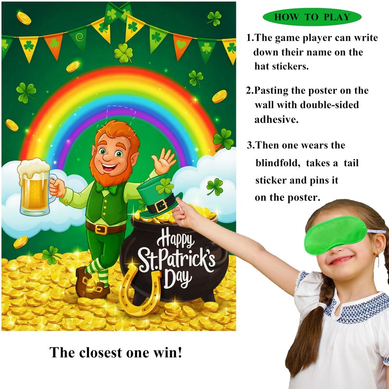 HRENCY St Patricks Party Games Pin The Hat on The