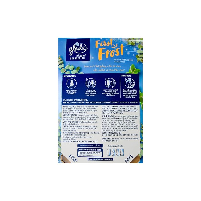 Glade Plugins Scented Oils, First Frost, 2 Warmers + 6