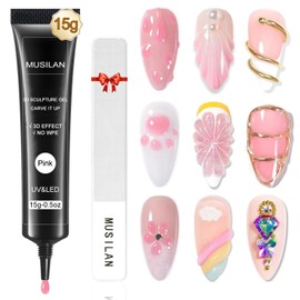 3D Nail Gel Art,15g Pink Sculpting Gel for Carving, Molding and Painting Nail Art Designs, Chrome Nails Powder and Nail Charms,Rhinestone Design No Wipe Lamp Curing Needed for Drawing
