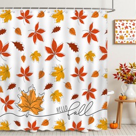Mocsicka Fall Leaves Shower Curtain Autumn Maple Leaves Shower Curtain Thanksgiving Harvest Waterproof Fabric Shower Curtains Bathtub Decor with 12 Hooks 72 X 72 Inches