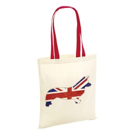 SmartyPants Queen's Platinum Jubilee Union Jack Corgi Tote Bag - Dog Puppy Silhouette Royal Elizabeth Her Majesty 70 Years Anniversary 2022 Commemorative Souvenir Cotton Shopper (Red Handle)