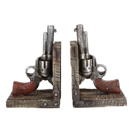 Ebros Gift Rustic Western Wild West Double Revolvers Six Shooter Pistols Decorative Bookends Figurine Set Country Cowboy US Marshall Sherriff Accent Sculptures