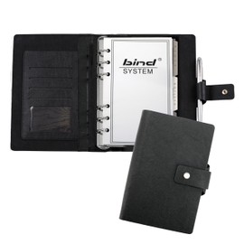 bind 16801 Diary with Ring Mechanism DIN A6, Organiser Made of Imitation Leather, System Planner in Black, Calendar with 3 Business Card Compartments, Pen Loop, Appointment Calendar with System 1 Week