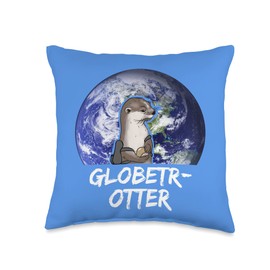 I love otter and travel the world globetrotter traveler pun Throw Pillow