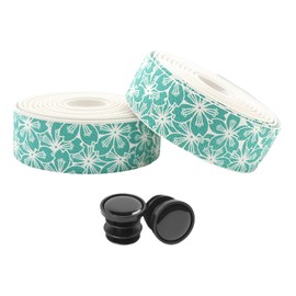 YYunying Cherry Blossom Bicycle Handlebar Tapes for Road Mountain MTB Bikes, Soft PU+EVA Anti-Slip Grip Tape Shock Absorbing Bar Wrap Tapes,White+Green Flowers
