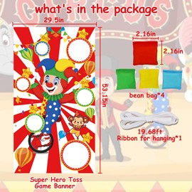 TONIFUL Carnival Toss Game Banner with 4 Bean Bags 6 Holes for Party, Indoor Outdoor Activities,Throwing Carnival Theme Party,Boys Kids Teens Adults Birthday