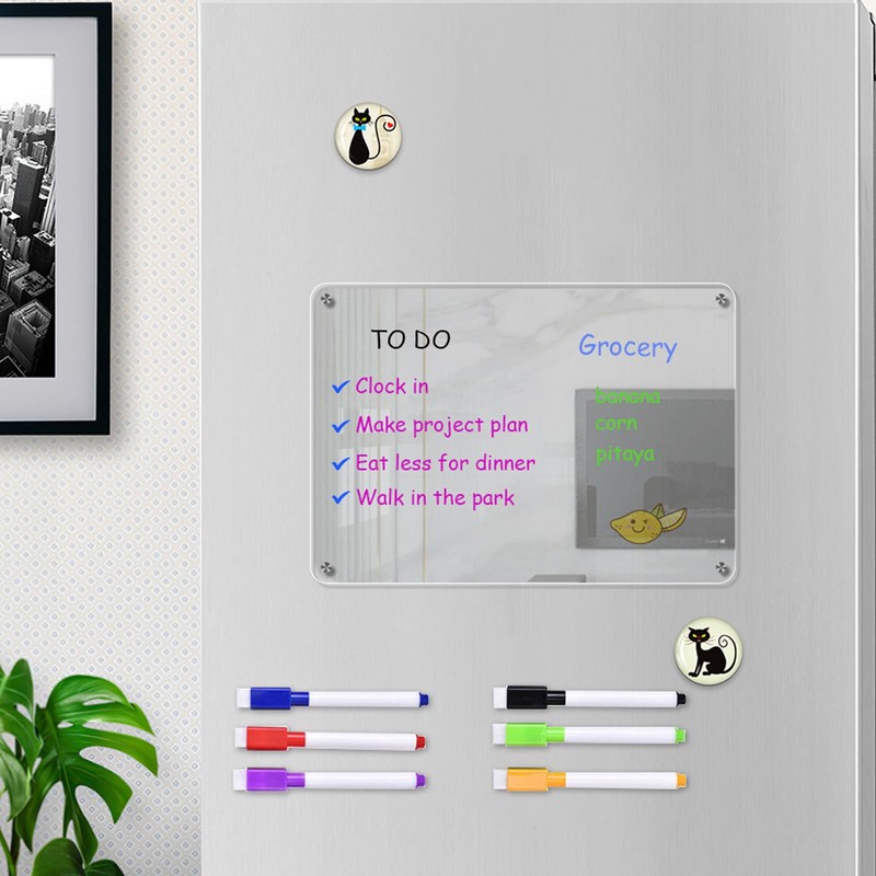 Magnetic Whiteboard for Fridge, 8-Piece Acrylic Whiteboards Set with 6