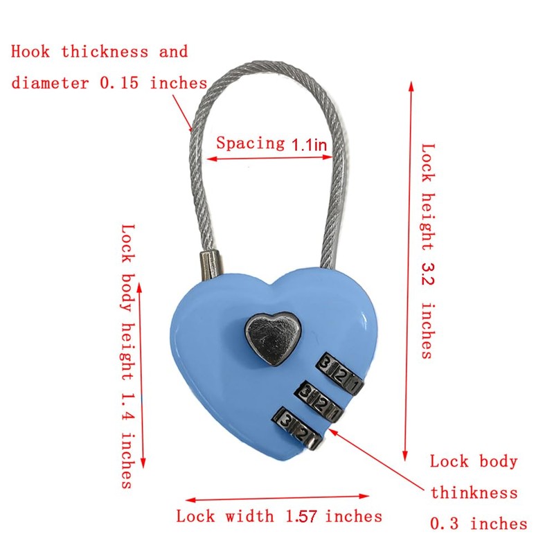 LITAITAI Padlock, Combination Lock, Small Locker Locks, Stainless Steel, Heart