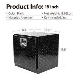Heemab 18 Inch Aluminum Diamond Plate Tool Underbody Box, Waterproof Square Truck Storage Organizer Chest with Lock, Black