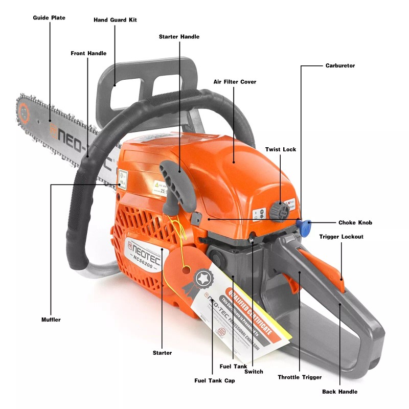 NEOTEC 62CC 2Stroke Gasoline Chainsaw 20" Bar Powered Engine Wood