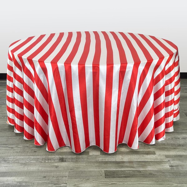 YOUR CHAIR COVERS - 132 inch Round Satin Tablecloth Red/White