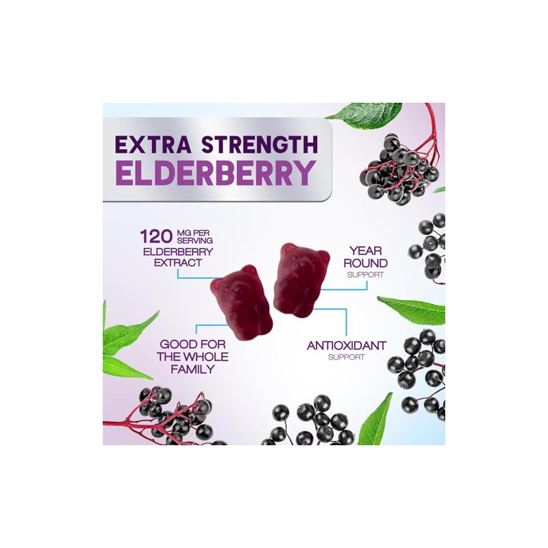 Immune Support Gummies with Sambucus Black Elderberry Extract - Extra