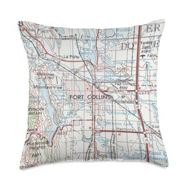 Larimer County Colorado City Atlas Vintage Fort Collins CO Map (1976) Throw Pillow, 18x18, Multicolor