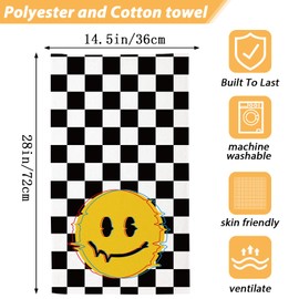 SLHFDKL Black and White Checkered Bathroom Hand Towels, Smiley Face Bath Hand Towel for Decorative Fingertip Towels Set of 2 for Home Bathroom Spa Hotel Gym 14"X28"