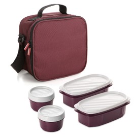 Tatay Urban Food Casual - Insulated Lunch Bag, 3L Capacity, 4 Plastic Food Storage Containers (2 x 0.5 L, 2 x 0.2 L) BPA Free, Burgundy. Measure 22.5 x 10 x 22 cm