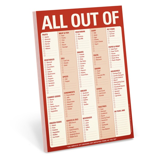 Knock Knock All Out Of Pad Grocery List Note Pad, 6 x 9-inches (Red)