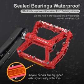 K PEDC Mountain Bike Pedals MTB Pedals,Bicycle Pedals with Reflectors,Aluminum 9/16" 3 Sealed Bearing Lightweight Platform for Mountain Bike, BMX, Road Bike Pedals