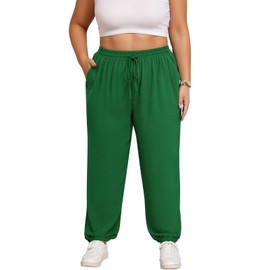 Lastshe Womens Plus Size Casual Pants High Waisted Adjustable Drawstring St. Patrick's Day Elastic Cuff Pants Trousers with Pockets,Dark Green,3X