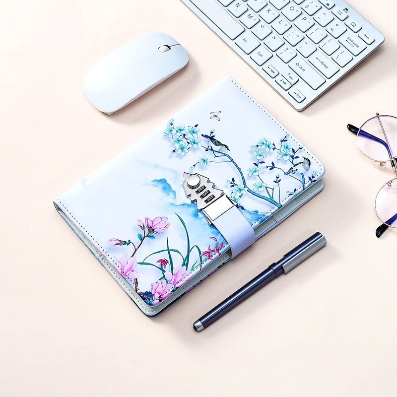 A5 PU Leather Journal with Password Lock for Women,Composition Notebook