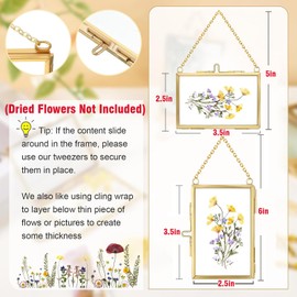 20 Pcs Double Glass Frame for Pressed Flowers,Floating Hanging Photo Christmas Ornaments Frame Brass Frames with Chain for Wall Display Gallery Artwork,Clear Vertical Horizontal Display for Botanical Art,Picture,Stamps,Gallery Decor,Gold