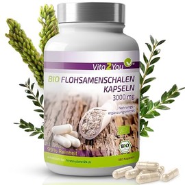 Vita2You Psyllium Husks Organic Capsules 3000 mg - 180 Capsules - 750 mg per Capsule - Indian Psyllium Husks High Dose - No Additives