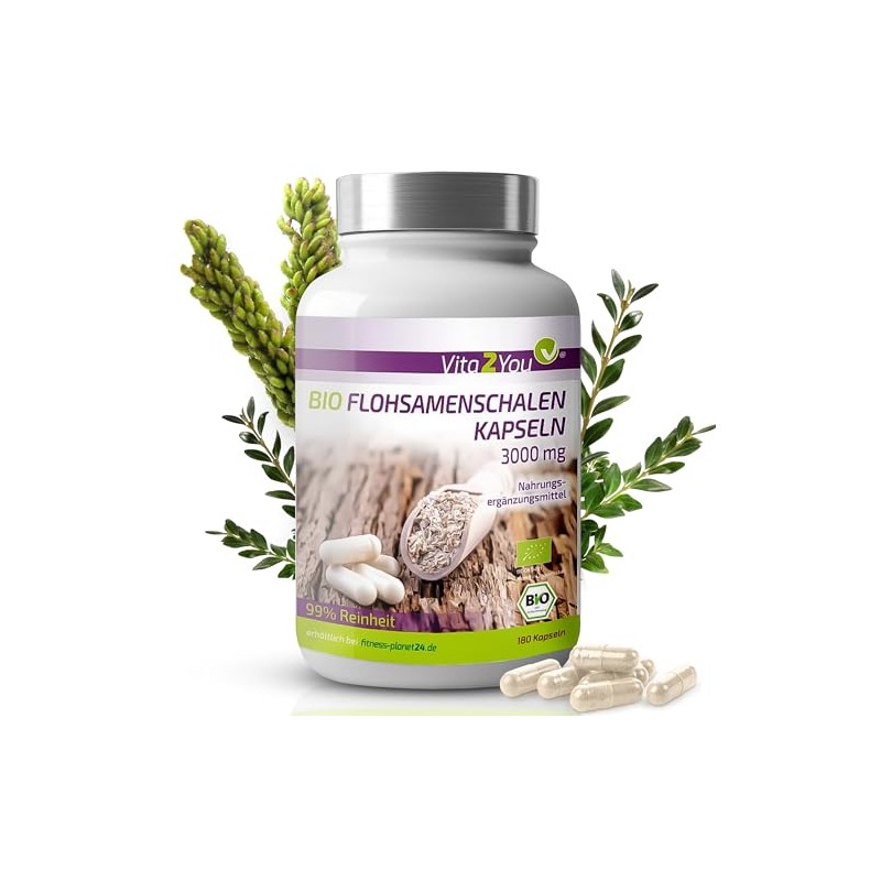 Vita2You Psyllium Husks Organic Capsules 3000 mg - 180 Capsules