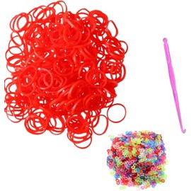 DasKid 600+ Red Loom Bands Refill Pack with Hook Tool and colorful S Clips Art Craft Refills for DIY Bracelet Making Refill Kit (600+)