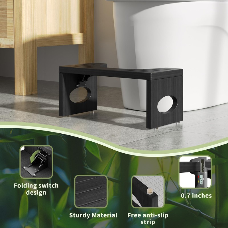 ROMGUAR CRAFT 7 Inch Bamboo Toilet Stool, Foldable Poop Stool,