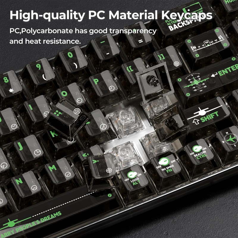GMKWTL XVX Clear Keycaps, Transparent Keyboard Keycaps, Black Crystal Keycap