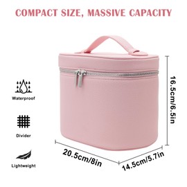 KJMYYXGS Leather Makeup Bag with Dividers Make Up Organizers with Compartments and Handle for Vanity Travel Makeup Countertop Case (pink)