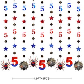 42Ft Spider 5th Birthday Party Decorations Red Blue Stars and Black Spider Web Garland Streamer for Kids Boys 5th Cartoon Spiders Birthday Super Heros Baby Shower Cartoon Bday Party Decor Supplies