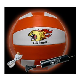 FIREBOMB LED Volleyball - Rechargeable Light-Up Volleyball for Nighttime Fun, Machine Stitched Leather Size 5, Orange & White Sports Ball for All Ages