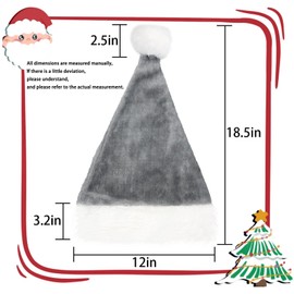 SHILUNIDP Gray Christmas Hat Santa Hat Xmas Holiday Hat for Unisex Adults Comfortable Plush Classic Santa Claus Hats Christmas New Year Festive Holiday Party Supplies