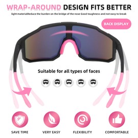 XIKAYA Sports Glasses Men Women - Cycling Glasses - Cycling Glasses, Fast Glasses - Sunglasses - UV400 Protection - for MTB, Road Bike, Bike, Skiing, Running & Cycling (Ice Pink)