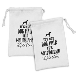 Ambesonne Weimaraner Fabric Pouch Set of 2, Monochromatic Animal Hair Coat Related Typography and Dog Silhouette, Small Drawstring Bag for Toiletries Masks and Favors, 9" x 6", White Charcoal Grey