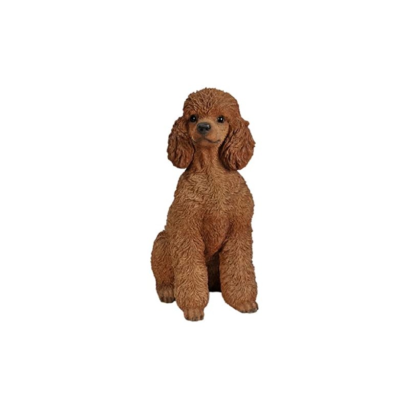 HiLine Gift Ltd. Poodle Sitting Statue Brown White 15.5" x