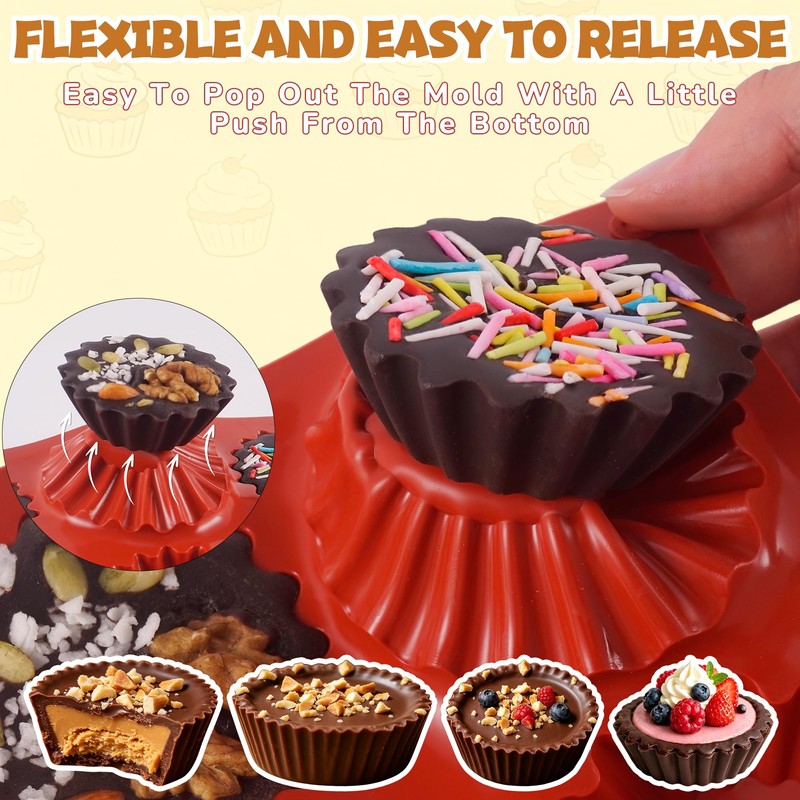 Wilewir 3Pcs Peanut Butter Cup Molds for Baking, Non-Stick Silicone