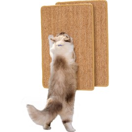 AMYLALA Cat Scratcher Mat with Sticky Velcro Tapes, 23.6" x 15.7" Sisal Cat Scratching Carpet for Indoor Cats, Horizontal Cat Scratcher for Scratching Posts, and Couch Protection(Camel, 2 Pack)