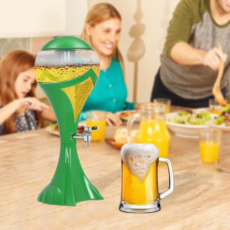 SHZICMY Green 3L Liquor Tower Dispenser, Iced Beverage Dispenser with